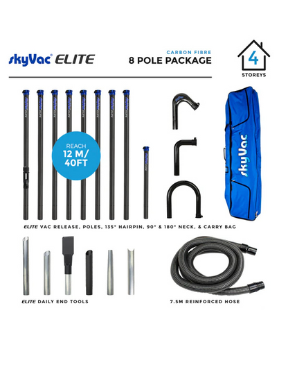 SkyVac® Elite Carbon Fiber Poles with Hose, Neck & End Tools